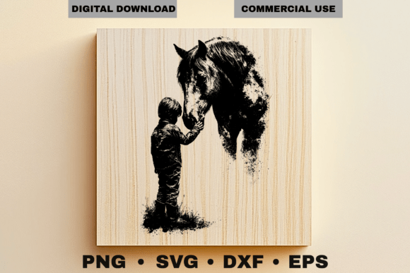 Boy and Horse Engraving SVG Vintage Line Review