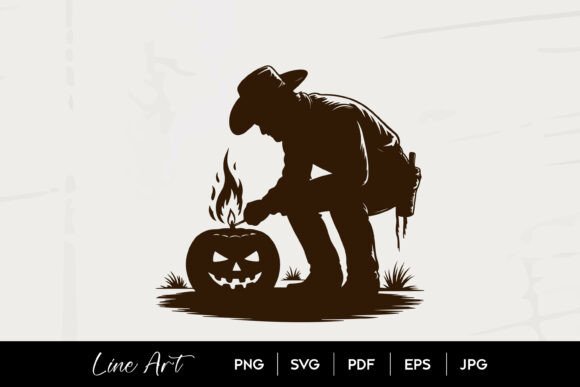 Cowboy Carving Pumpkin Halloween Art Review