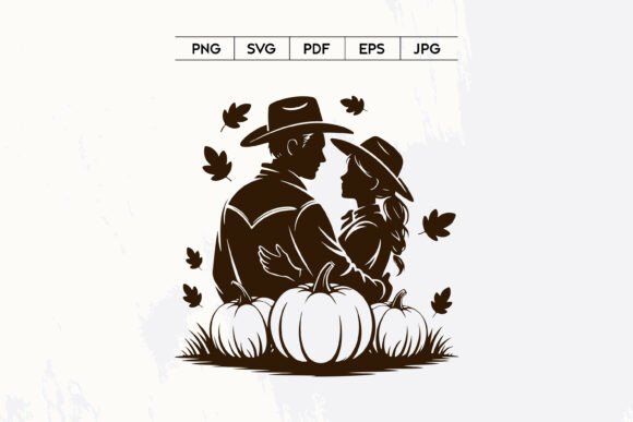 Cowboy Couple Pumpkin Romantic Western Art