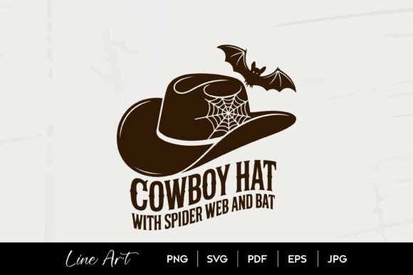 Cowboy Hat Spider Web Bat Halloween Art Review