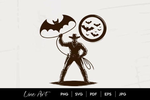 Cowboy Lasso Bat Halloween Western Art Review
