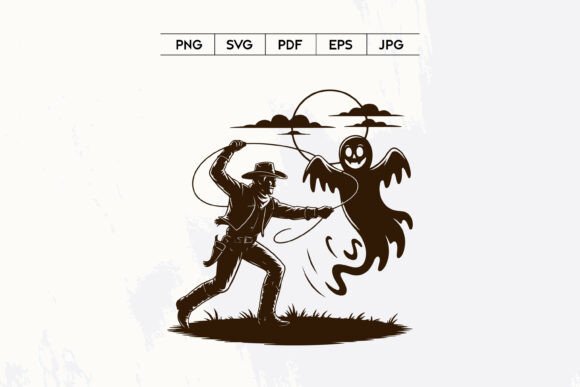 Cowboy Lasso Ghost Halloween Western Art Review