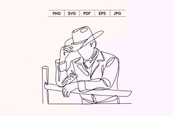Cowboy Leaning on Fence Line Art Review