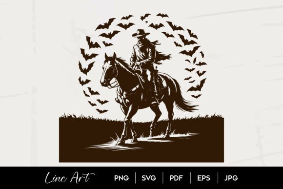 Cowboy Riding Horse with Bat Swarm Art Review