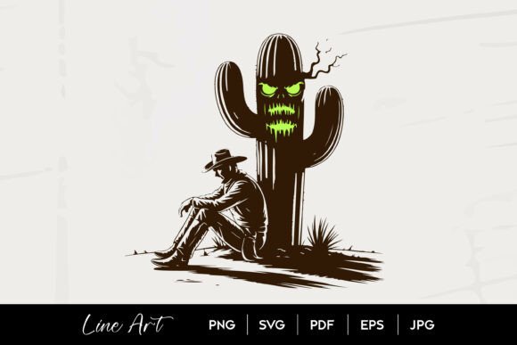 Cowboy Sitting by Cactus Spooky Art Review for Real Embroidery Projects