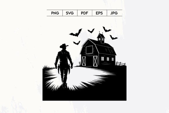 Haunted Western Barn Cowboy Silhouette: A Moody Embroidery Design for Bold Projects