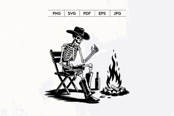 Skeleton Cowboy Campfire Western Scene: A Designer's Perspective