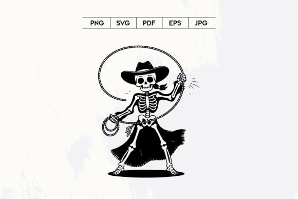 Skeleton Cowgirl Lasso Western Art: A Bold Embroidery Design for Real Projects
