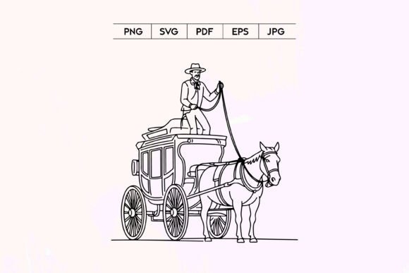 Stagecoach Cowboy Line Art for Embroidery Projects