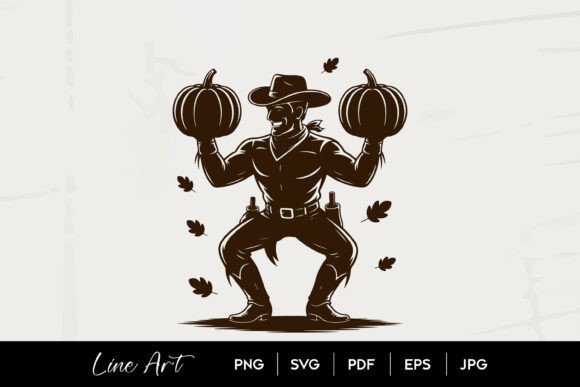 Strong Cowboy Holding Pumpkins Art Review for Embroidery Projects
